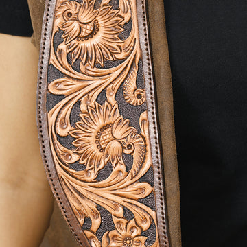 American Darling Genuine Vintage leather Hand tooled hand carved Women Blazer shirt jacket dress ladies girl